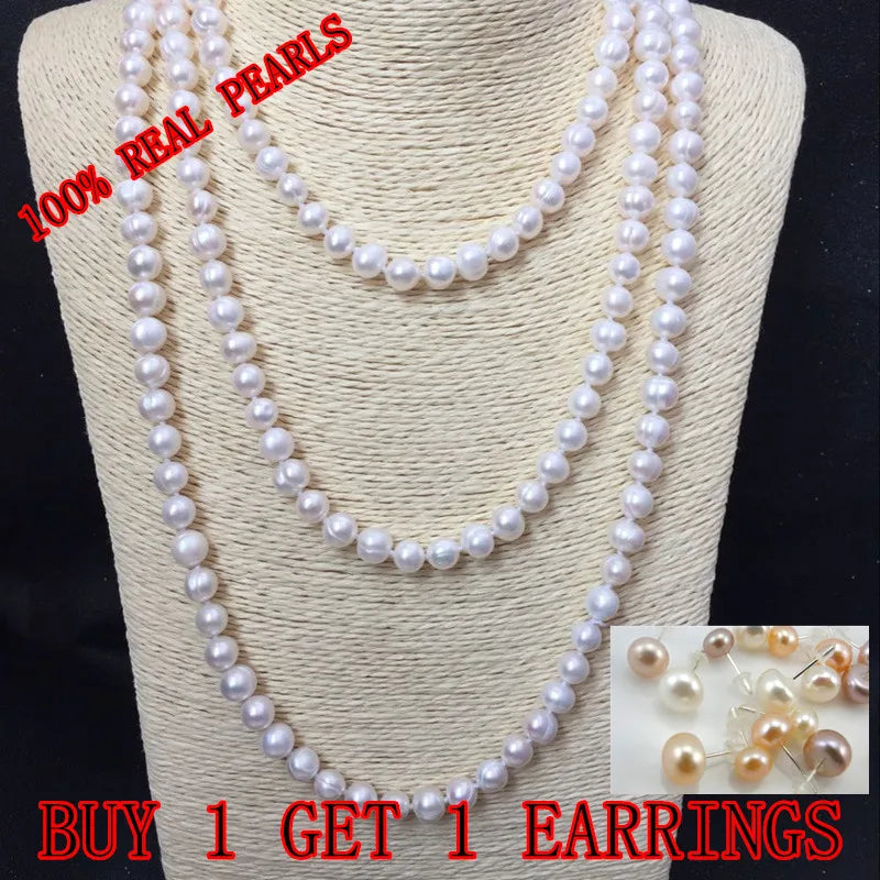 Real Freshwater Cultured Pearl Necklace 8-9mm Pearl Size