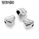 10pcs Stainless Steel Mom Daughter Heart Beads for Bracelets