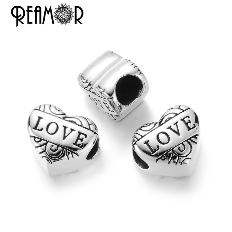 10pcs Stainless Steel Mom Daughter Heart Beads for Bracelets