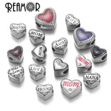 10pcs Stainless Steel Mom Daughter Heart Beads for Bracelets