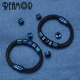 10pcs Stainless Steel Stripe European Cylinder Bead for Leather Bracelet