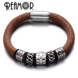 Stainless Steel Cross & Totem Bead Leather Bracelets For Men