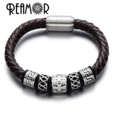 Stainless Steel Cross & Totem Bead Leather Bracelets For Men