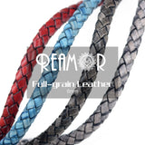 REAMOR 1M Retro Red Gray Leather Rope 6mm Braided Cord DIY Bracelets