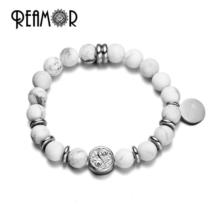 316L Stainless Steel Tai Ji Beads Bracelet with Howlite & Truquoise Stones