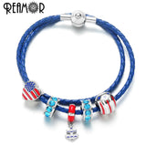 316l Stainless Steel Star Red & Stripe European Big Hole Charm Beads