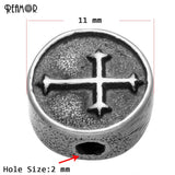 5pcs 316L Stainless Steel Round Cross Charms Beads 2mm Small Holes Beads