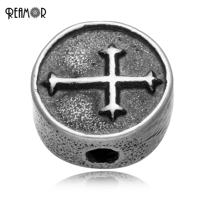 5pcs 316L Stainless Steel Round Cross Charms Beads 2mm Small Holes Beads