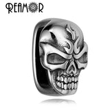 5pcs 316l Stainless Steel Punk Skull Beads 12*6mm Square Hole Men Bracelet DIY