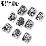 5pcs 316l Stainless Steel Punk Skull Beads 12*6mm Square Hole Men Bracelet DIY