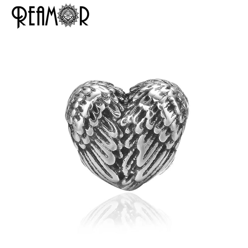 5pcs Stainless Steel Heart Wings Beads 4mm Love Spacer Beads