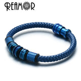 REAMOR 6mm Braided Leather Cord Rope Bracelet Findings