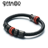 REAMOR 6mm Braided Leather Cord Rope Bracelet Findings