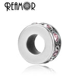 Pink Crystal Bead Stainless Steel Charm Beads for Bracelet