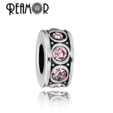 Pink Crystal Bead Stainless Steel Charm Beads for Bracelet