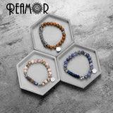 Wood Grain & Iron Ore Stone Stretch Bracelets Men Bracelet