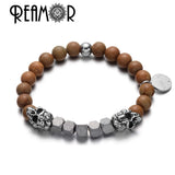 Wood Grain & Iron Ore Stone Stretch Bracelets Men Bracelet
