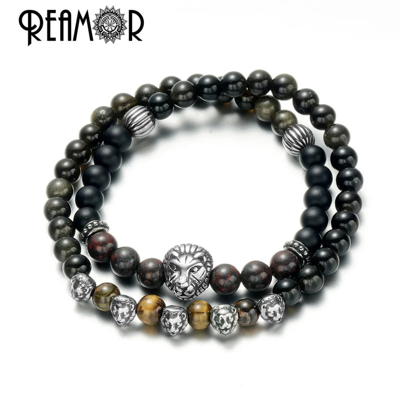 Lion Bracelet Multi-layer Natural Stone Elastic Bracelet