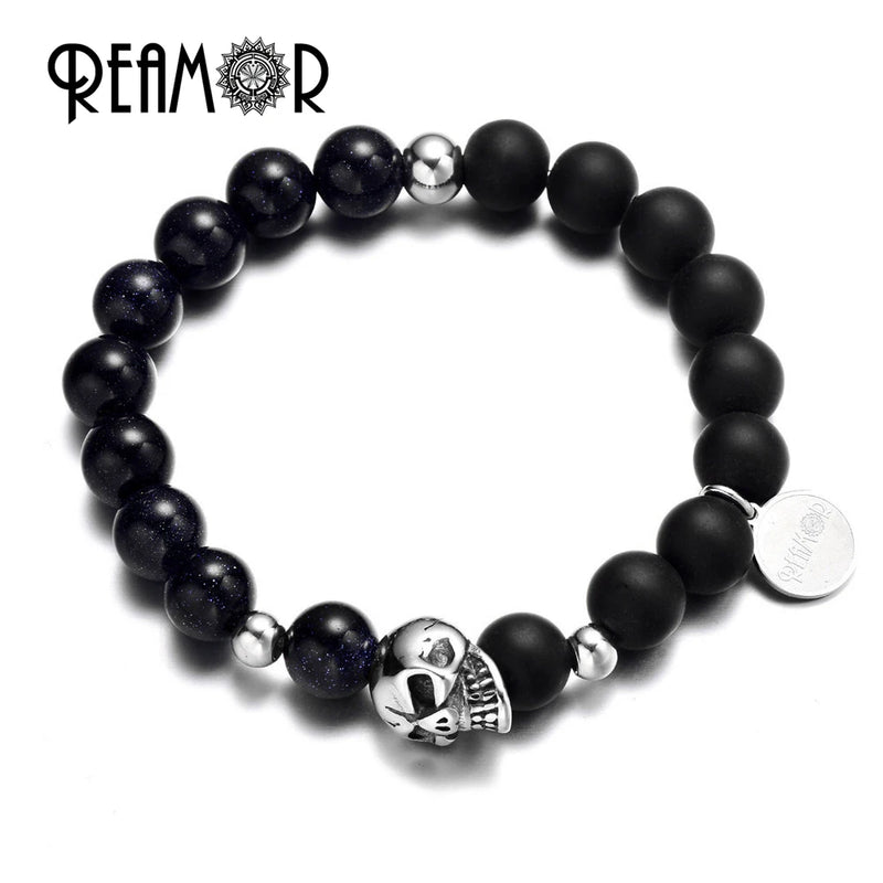 Men 10mm Matte Onyx&Blue Starry Sky Beaded Bracelet