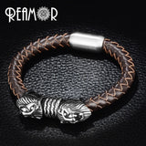 Men's 316l Stainless Steel Lion Leather Bracelet, Magnet Clasp