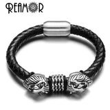 Men's 316l Stainless Steel Lion Leather Bracelet, Magnet Clasp