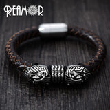 Men's 316l Stainless Steel Lion Leather Bracelet, Magnet Clasp