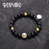 Matte Onyx&Lava Stones Beads Skull Heads Men Bracelets