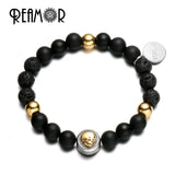 Matte Onyx&Lava Stones Beads Skull Heads Men Bracelets