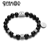 Onyx&Iron Ore Stones Beads Bracelets Stainless Steel Lightning Strand