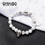 Turquoise Beads Stainless Steel Skull Bracelet for Men