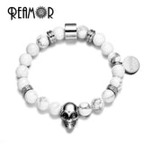 Turquoise Beads Stainless Steel Skull Bracelet for Men
