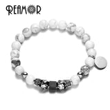 Howlite Turquoise Stone Bead Bracelet with Skull Head Charm
