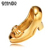 316l Stainless Steel Gold-color Lady High-heeled Shoes Big Beads Charm