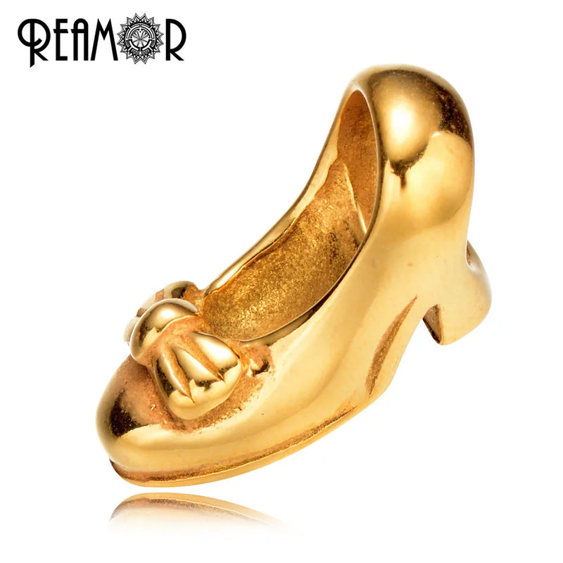 316l Stainless Steel Gold-color Lady High-heeled Shoes Big Beads Charm