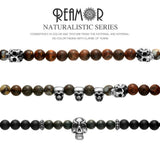 Punk Men Jewelry Beaded Bracelet Stainless Steel Skull Head Stretch Bracelets