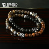 Punk Men Jewelry Beaded Bracelet Stainless Steel Skull Head Stretch Bracelets