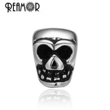 Punk Men Jewelry Beaded Bracelet Stainless Steel Skull Head Stretch Bracelets