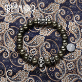 Iron Pyrite Stones Bracelet with Skull Head Beads