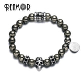 Iron Pyrite Stones Bracelet with Skull Head Beads
