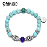 Stainless Steel Hamsa Hand Turquoise Beaded Stretch Bracelet