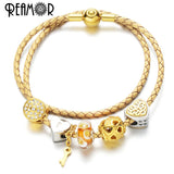 Stainless Steel CZ Heart European Bead Charms for Bracelets DIY Jewelry