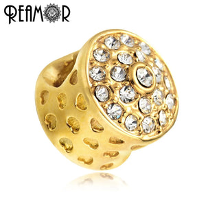 Stainless Steel CZ Heart European Bead Charms for Bracelets DIY Jewelry