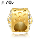 Stainless Steel CZ Heart European Bead Charms for Bracelets DIY Jewelry