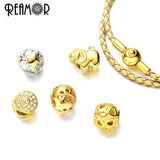 Stainless Steel CZ Heart European Bead Charms for Bracelets DIY Jewelry