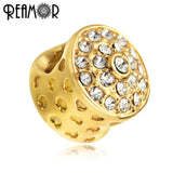 Stainless Steel CZ Heart European Bead Charms for Bracelets DIY Jewelry