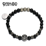 Stainless Steel Horseshoe&Rudder&Cross Natural Onyx&Iron Pyrite Bracelet