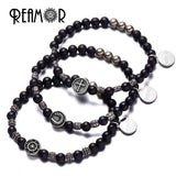 Stainless Steel Horseshoe&Rudder&Cross Natural Onyx&Iron Pyrite Bracelet