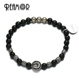 Stainless Steel Horseshoe&Rudder&Cross Natural Onyx&Iron Pyrite Bracelet