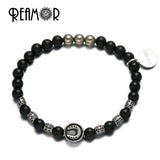 Stainless Steel Horseshoe&Rudder&Cross Natural Onyx&Iron Pyrite Bracelet