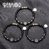 Stainless Steel Horseshoe&Rudder&Cross Natural Onyx&Iron Pyrite Bracelet